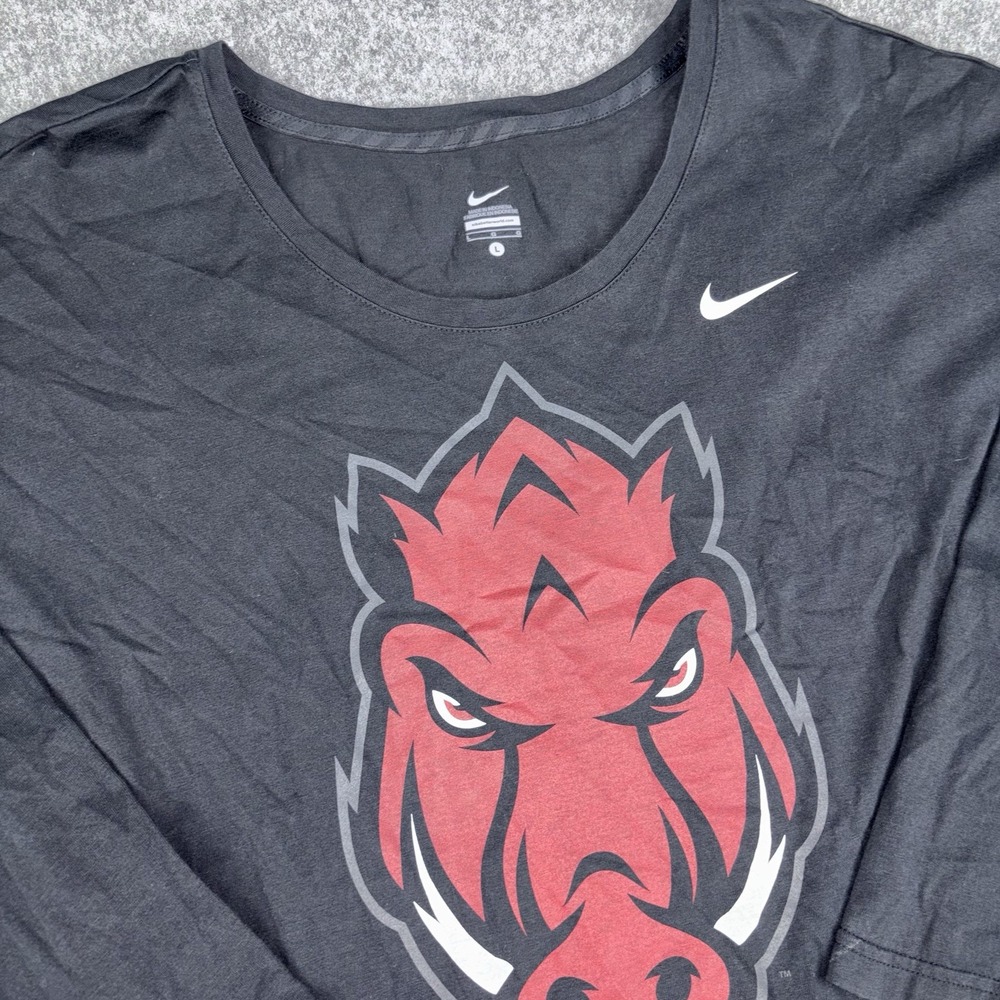 Nike Arkansas Razorbacks Shirt Womens Large Black Long Sleeve NCAA College Logo
